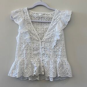 Veronica Beard White Eyelet Sleeveless Top